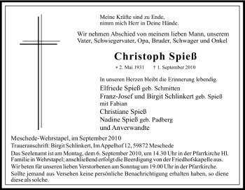 Traueranzeige von Christoph Spieß von Tageszeitung