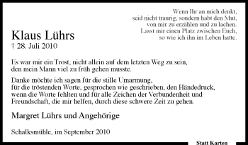 Traueranzeige von Klaus Lührs von Tageszeitung
