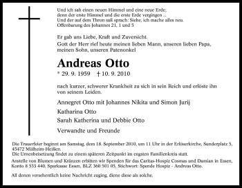 Traueranzeige von Andreas Otto von Tageszeitung