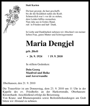 Traueranzeige von Maria Dengjel von Tageszeitung