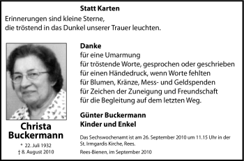 Traueranzeige von Christa Buckermann von Tageszeitung