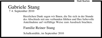 Traueranzeige von Gabriele Stang von Tageszeitung