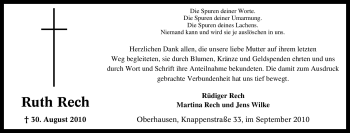 Traueranzeige von Ruth Rech von Tageszeitung