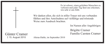 Traueranzeige von Günter Cramer von Tageszeitung
