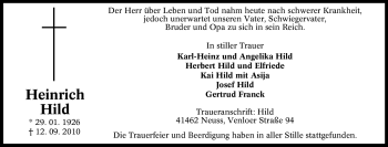 Traueranzeige von Heinrich Hild von Tageszeitung