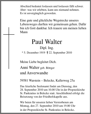Traueranzeige von Paul Walter von Tageszeitung