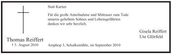 Traueranzeige von Thomas Reiffert von Tageszeitung