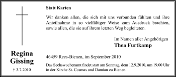 Traueranzeige von Regina Gissing von Tageszeitung