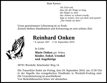 Traueranzeige von Reinhard Onken von Tageszeitung