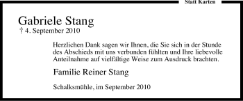 Traueranzeige von Gabriele Stang von Tageszeitung