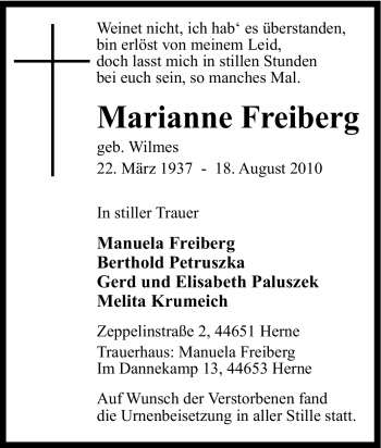 Traueranzeige von Marianne Freiberg von Tageszeitung