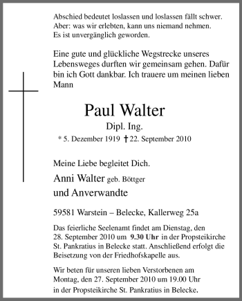 Traueranzeige von Paul Walter von Tageszeitung