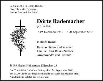 Traueranzeige von Dörte Rademacher von Tageszeitung
