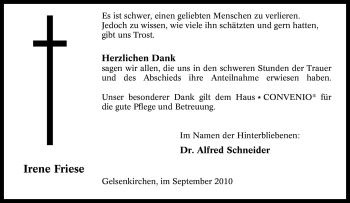 Traueranzeige von Irene Friese von Tageszeitung