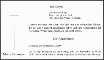 Traueranzeige von Maria Ruhrmann von Tageszeitung
