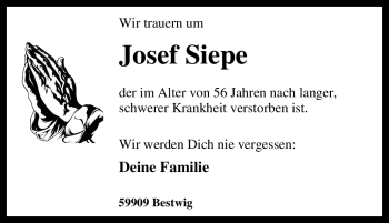 Traueranzeige von Josef Siepe von Tageszeitung