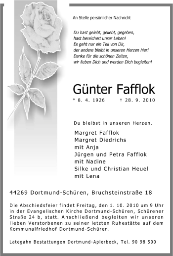 Traueranzeige von Günter Fafflok von Tageszeitung