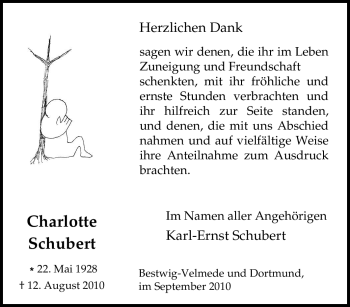 Traueranzeige von Charlotte Schubert von Tageszeitung
