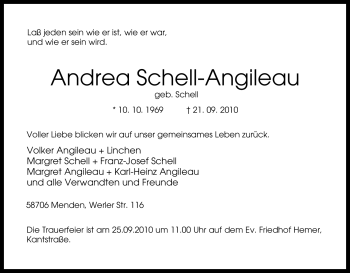 Traueranzeige von Andrea Schell-Angileau von Tageszeitung