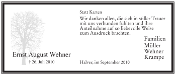 Traueranzeige von Ernst August Wehner von Tageszeitung