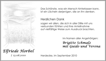 Traueranzeige von Elfriede Horbel von Tageszeitung
