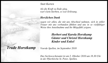 Traueranzeige von Trude Horstkamp von Tageszeitung