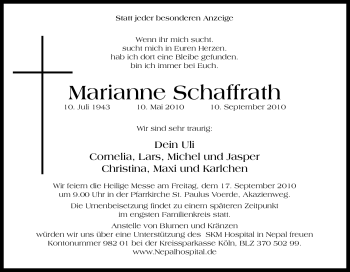 Traueranzeige von Marianne Schaffrath von Tageszeitung