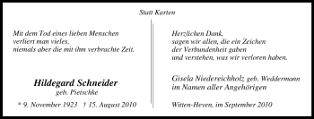 Traueranzeige von Hildegard Schneider von Tageszeitung