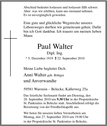 Traueranzeige von Paul Walter von Tageszeitung