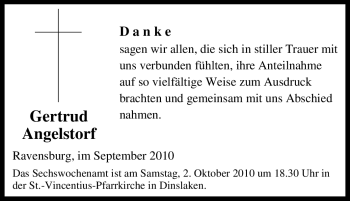 Traueranzeige von Gertrud Angelstorf von Tageszeitung