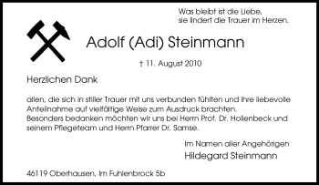 Traueranzeige von Adolf Steinmann von Tageszeitung