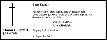 Traueranzeige von Thomas Reiffert von Tageszeitung