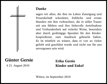 Traueranzeige von Günter Gersie von Tageszeitung