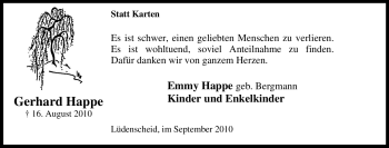 Traueranzeige von Gerhard Happe von Tageszeitung