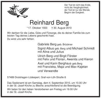 Traueranzeige von Reinhard Berg von Tageszeitung