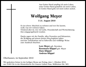 Traueranzeige von Wolfgang Meyer von Tageszeitung