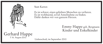 Traueranzeige von Gerhard Happe von Tageszeitung