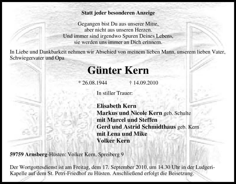 Traueranzeigen von Günter Kern TrauerinNRW.de