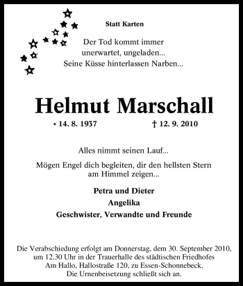 Traueranzeige von Helmut Marschall von Tageszeitung