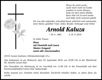 Traueranzeige von Arnold Kaluza von Tageszeitung
