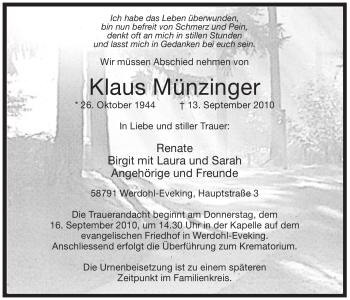 Traueranzeige von Klaus Münzinger von Tageszeitung