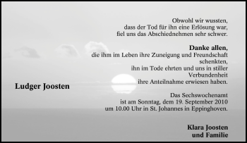 Traueranzeige von Ludger Joosten von Tageszeitung