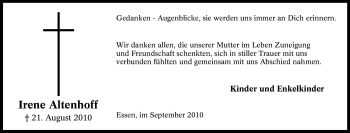 Traueranzeige von Irene Altenhoff von Tageszeitung