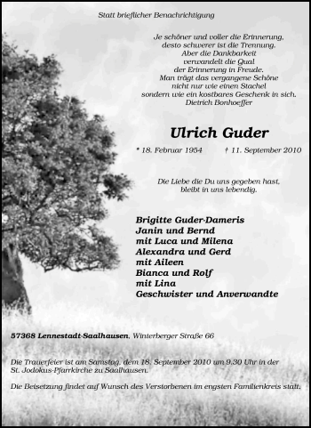 Traueranzeige von Ulrich Guder von Tageszeitung