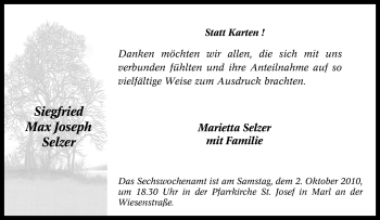 Traueranzeige von Siegfried Max Joseph Selzer von Tageszeitung