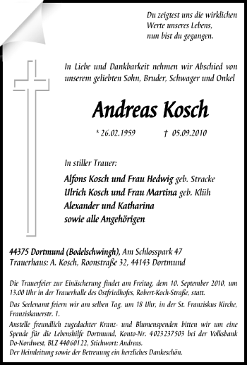 Traueranzeige von Andreas Kosch von Tageszeitung