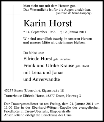 Traueranzeige von Karin Horst von Tageszeitung