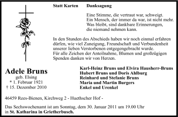 Traueranzeige von Adele Bruns von Tageszeitung