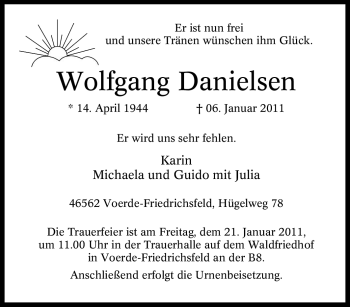 Traueranzeige von Wolfgang Danielsen von Tageszeitung