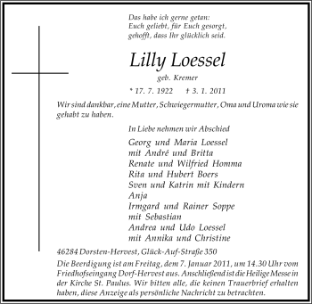 Traueranzeige von Lilly Loessel von Tageszeitung